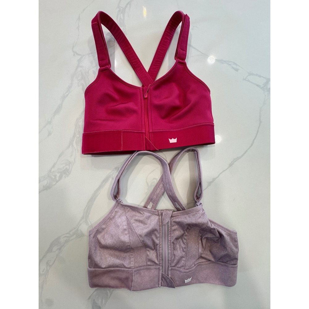 SHEFIT Sports Bra Set of 2 Front Zip High Impact Medium Pink/Purple Womens
